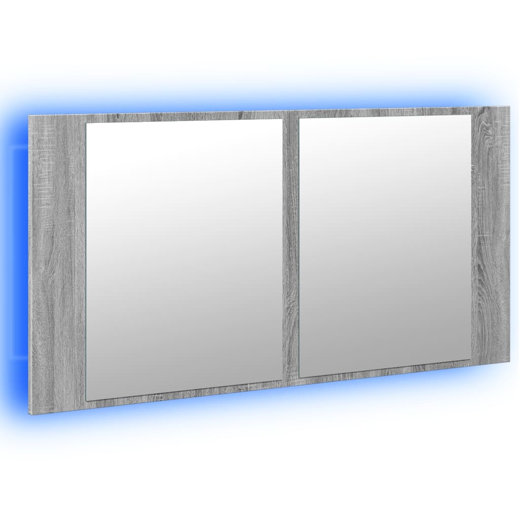 Armadietto a Specchio con LED Grigio Sonoma 90x12x45cm Acrilico - homemem39
