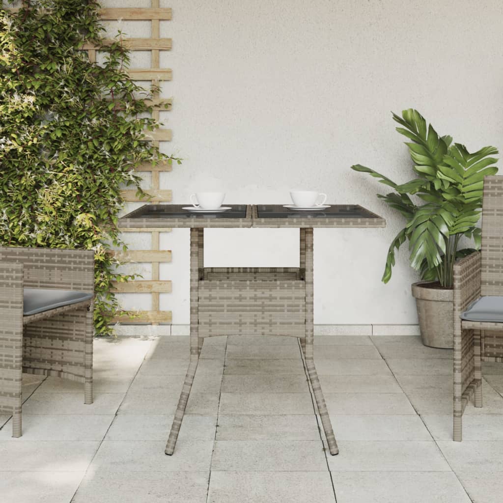 Tavolo da Giardino Piano in Vetro Grigio 80x80x75 cm Polyrattan - homemem39