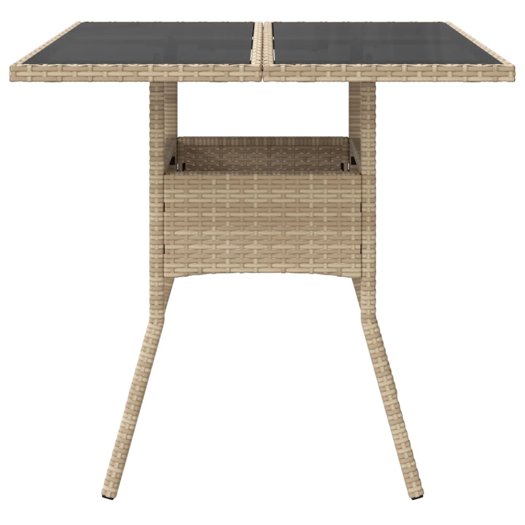 Tavolo da Giardino con Piano Vetro Beige 80x80x75 cm Polyrattan - homemem39