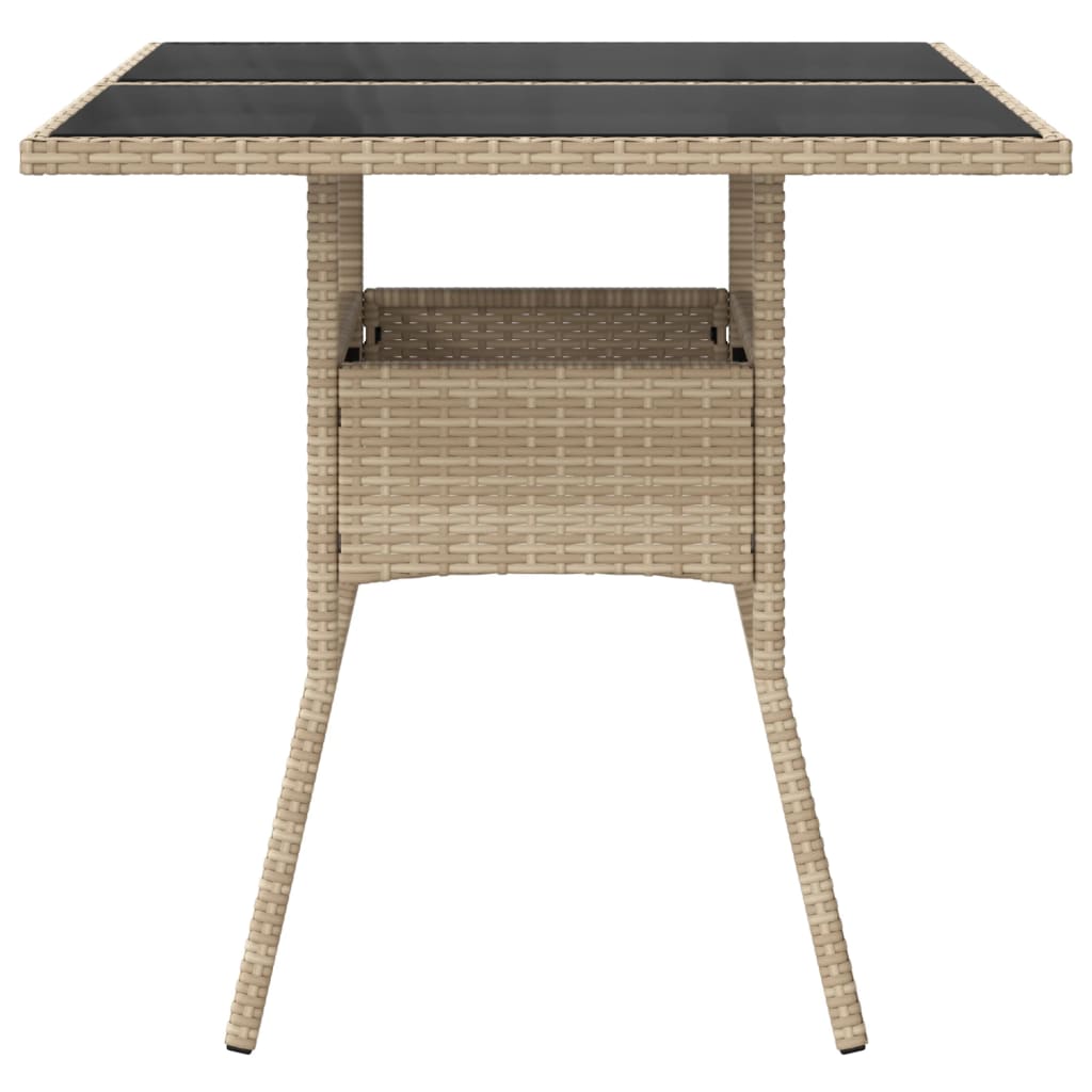 Tavolo da Giardino con Piano Vetro Beige 80x80x75 cm Polyrattan - homemem39