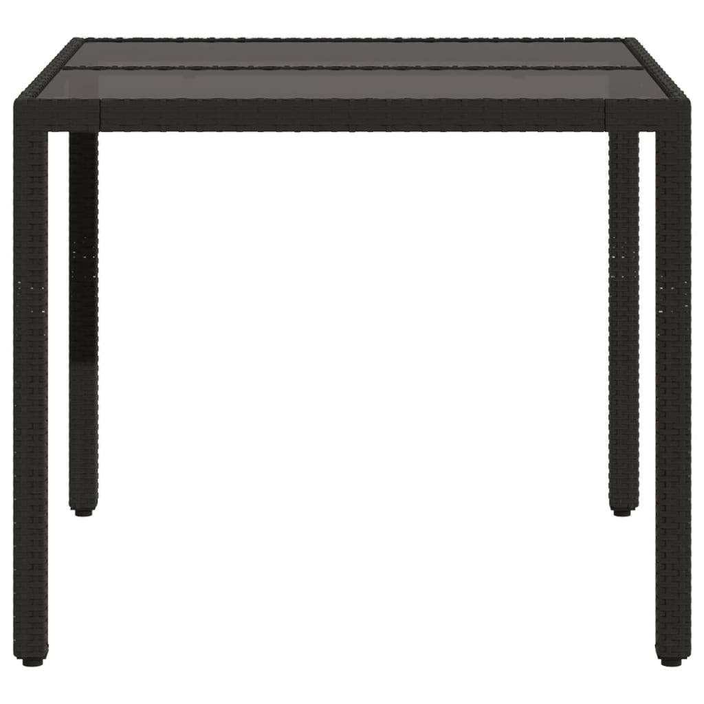 Tavolo da Giardino Piano in Vetro Nero 90x90x75 cm Polyrattan - homemem39