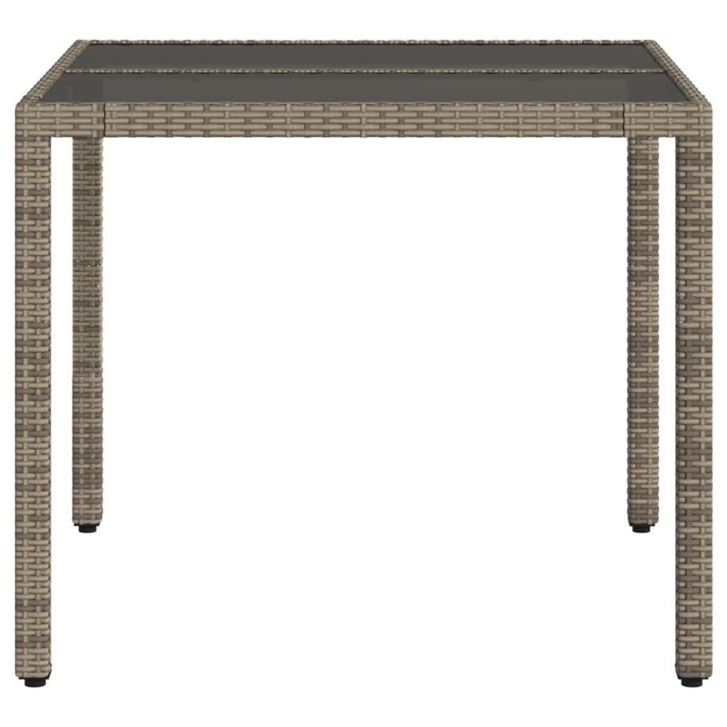 Tavolo da Giardino Piano in Vetro Grigio 90x90x75 cm Polyrattan - homemem39