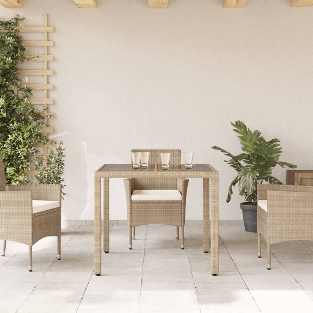 Tavolo da Giardino con Piano Vetro Beige 90x90x75 cm Polyrattan - homemem39