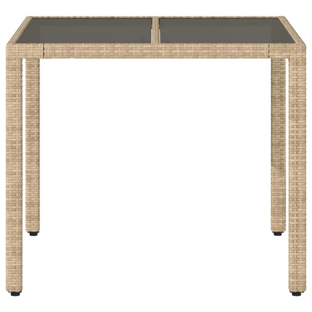 Tavolo da Giardino con Piano Vetro Beige 90x90x75 cm Polyrattan - homemem39