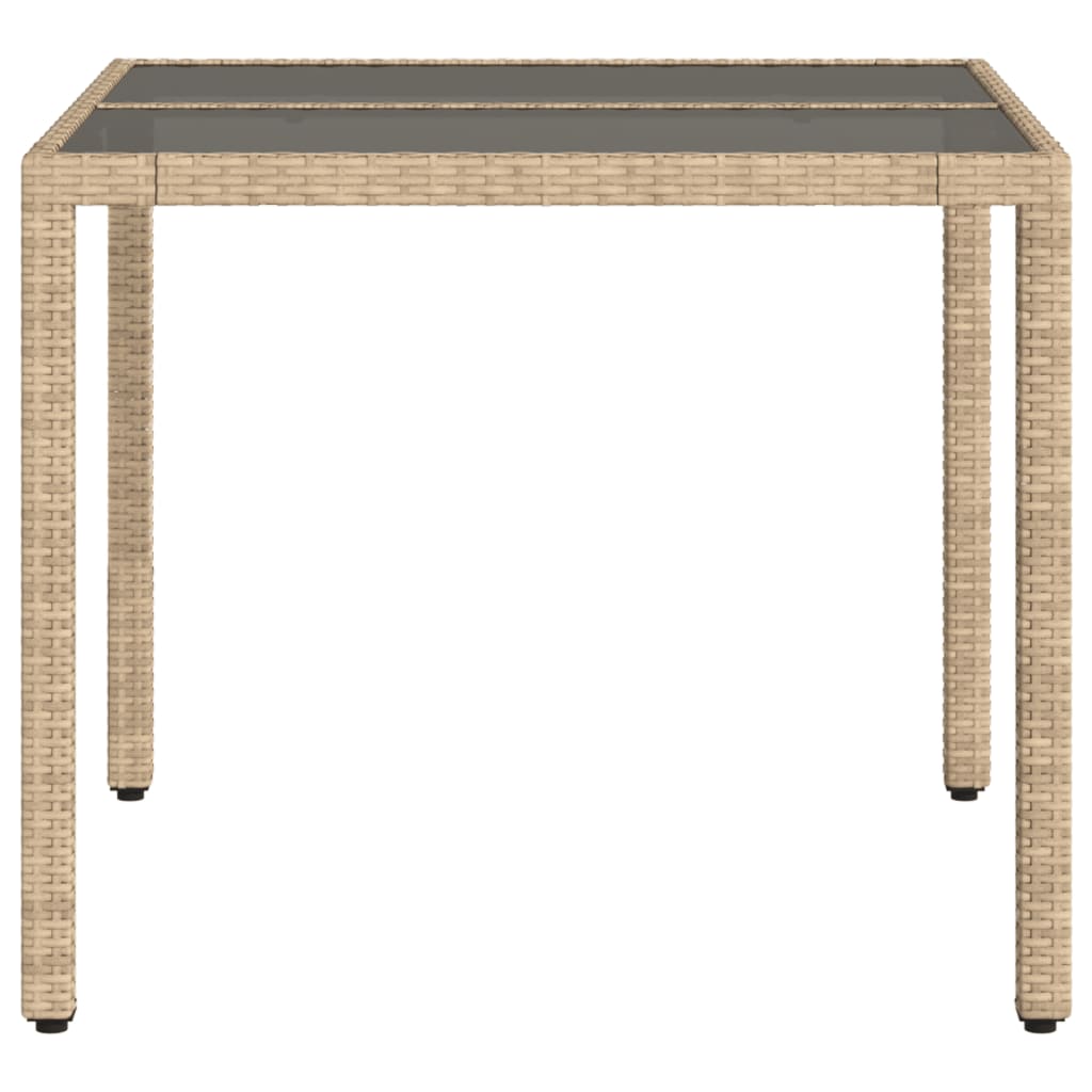 Tavolo da Giardino con Piano Vetro Beige 90x90x75 cm Polyrattan - homemem39