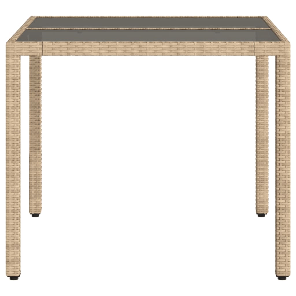Tavolo da Giardino con Piano Vetro Beige 90x90x75 cm Polyrattan - homemem39