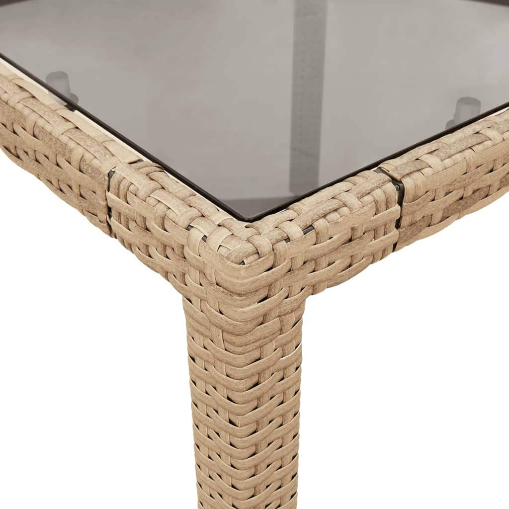 Tavolo da Giardino con Piano Vetro Beige 90x90x75 cm Polyrattan - homemem39