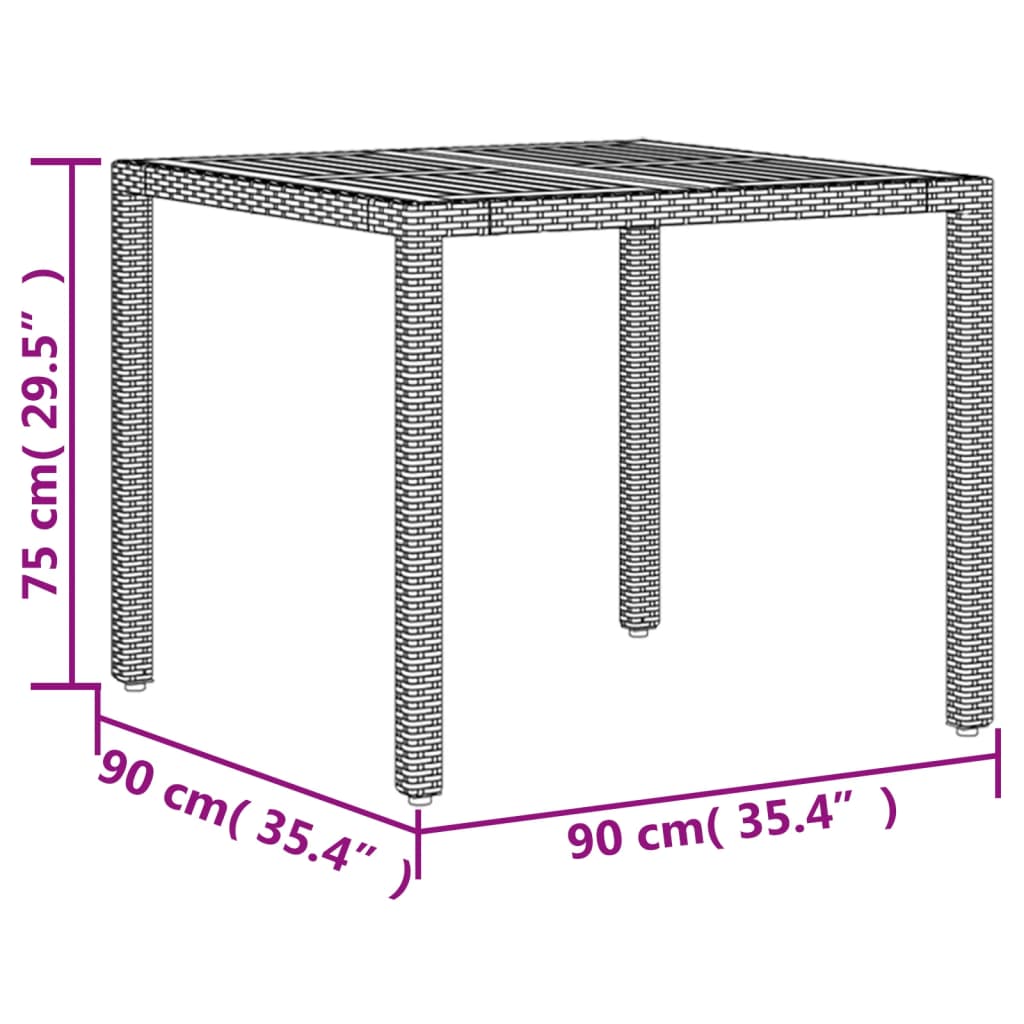 Tavolo Giardino Piano Legno Acacia Nero 90x90x75 cm Polyrattan - homemem39