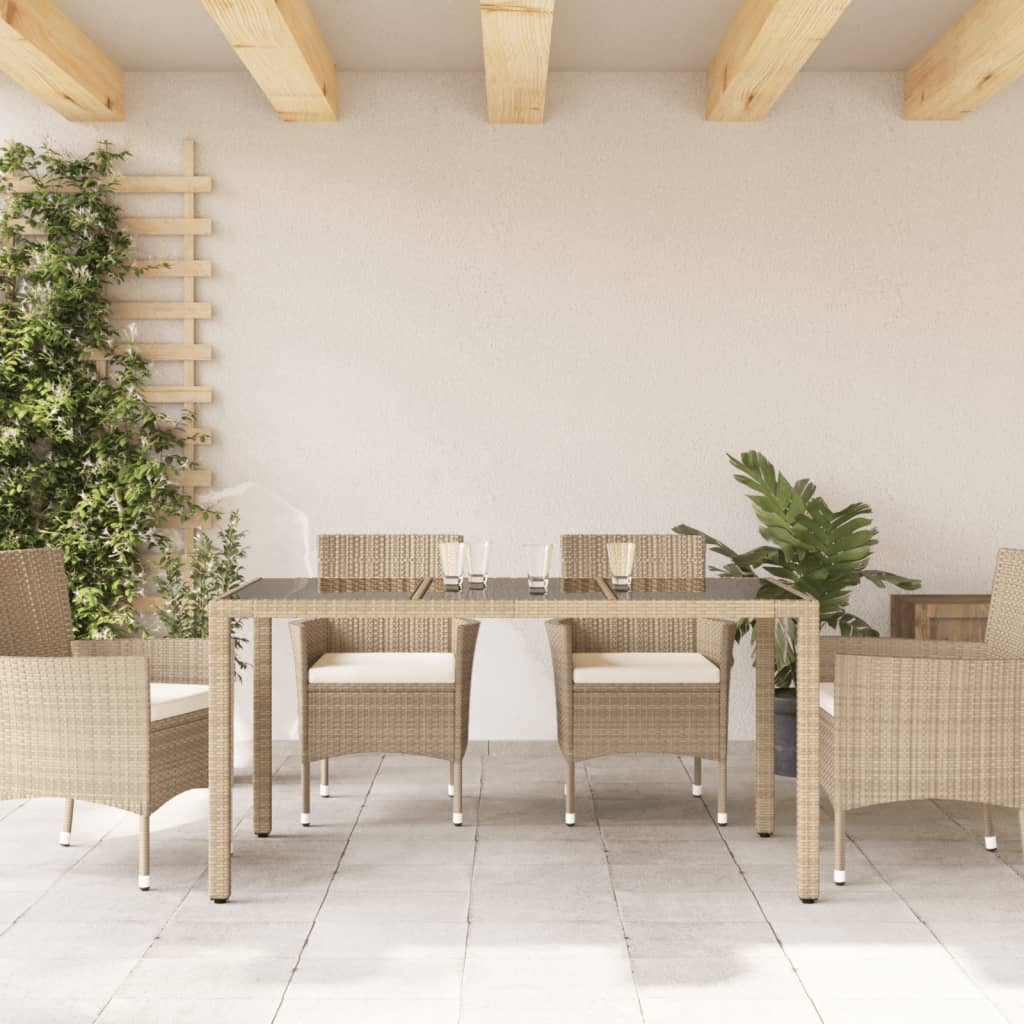 Tavolo da Giardino Piano in Vetro Beige 150x90x75 cm Polyrattan - homemem39