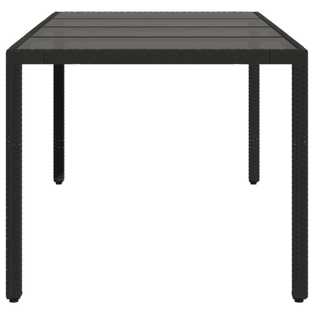 Tavolo da Giardino Piano in Vetro Nero 190x90x75 cm Polyrattan