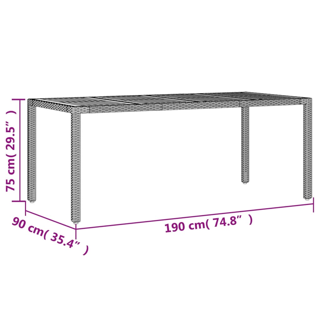 Tavolo Giardino Piano Legno Acacia Grigio 190x90x75 Polyrattan - homemem39