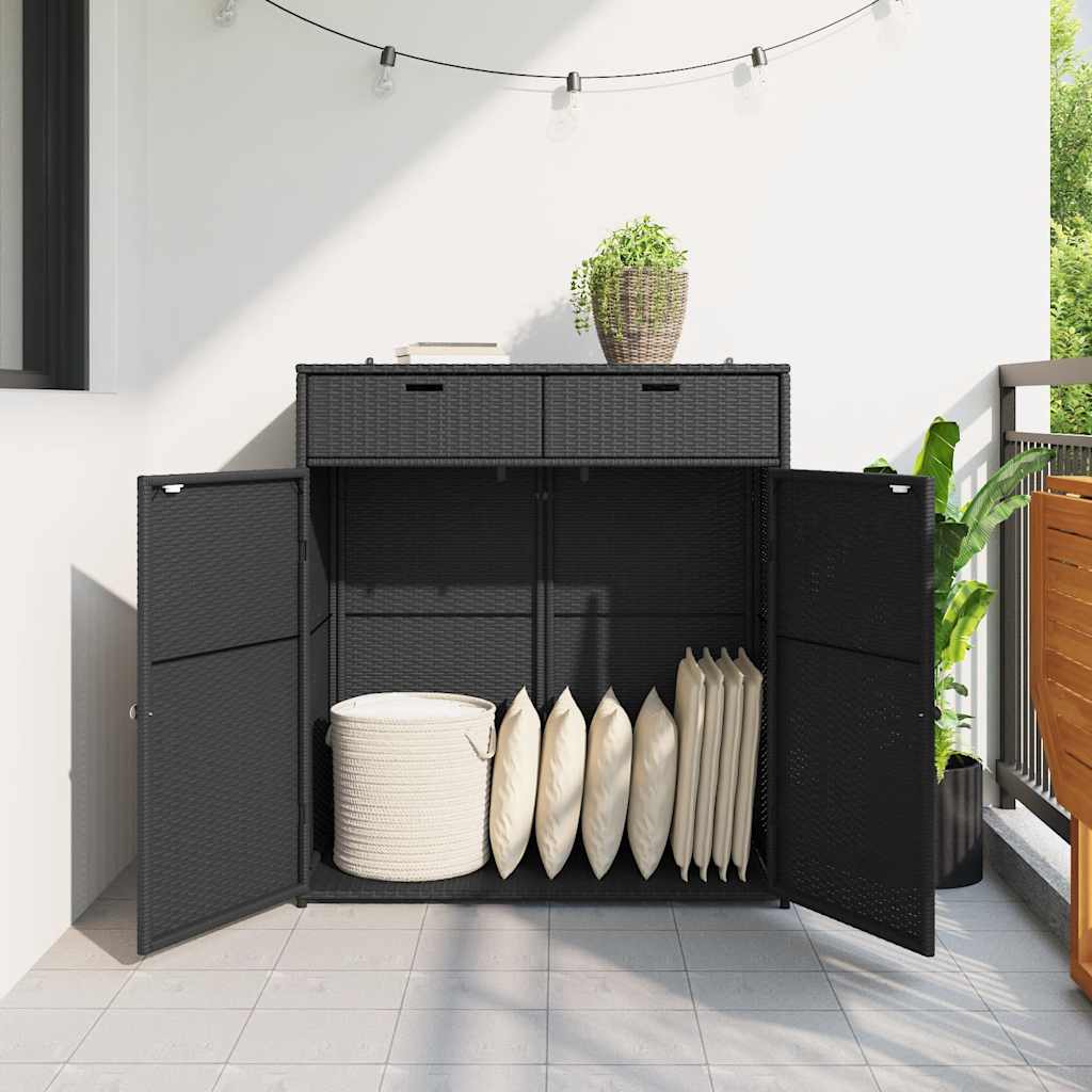 Armadietto Portaoggetti Giardino Nero 105x55x113cm Polyrattan - homemem39