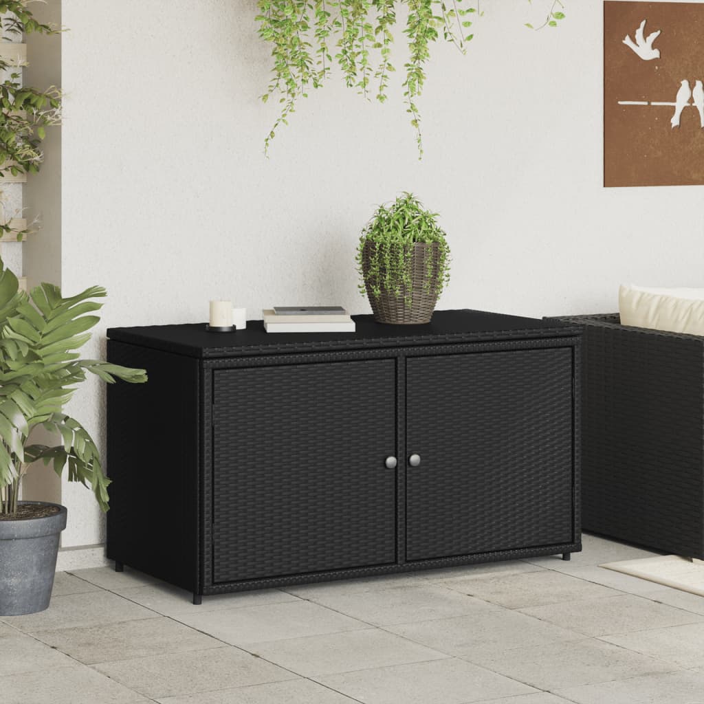 Armadietto Portaoggetti Giardino Nero 110x55x60,5cm Polyrattan