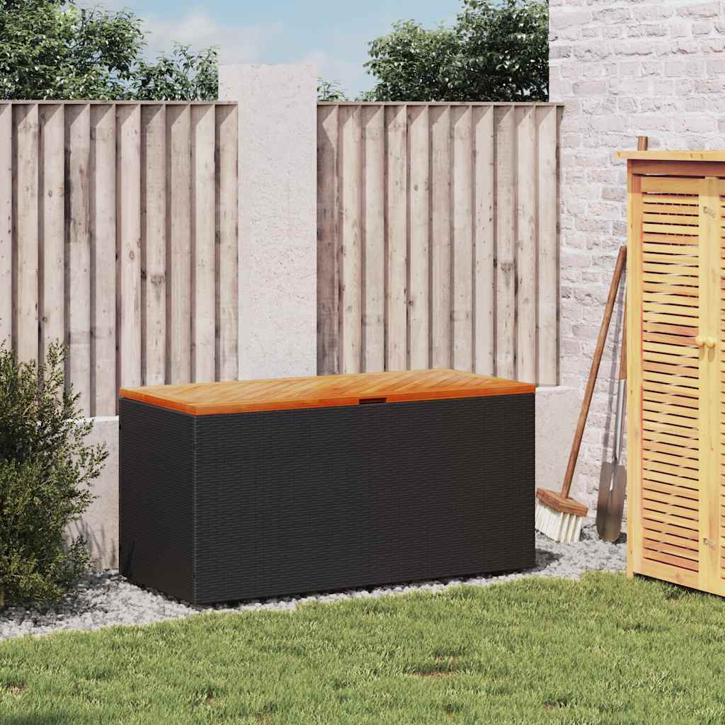 Contenitore Giardino Nero 110x50x54cm Polyrattan e Legno Acacia | homemem39