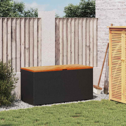 Contenitore Giardino Nero 110x50x54cm Polyrattan e Legno Acacia | homemem39