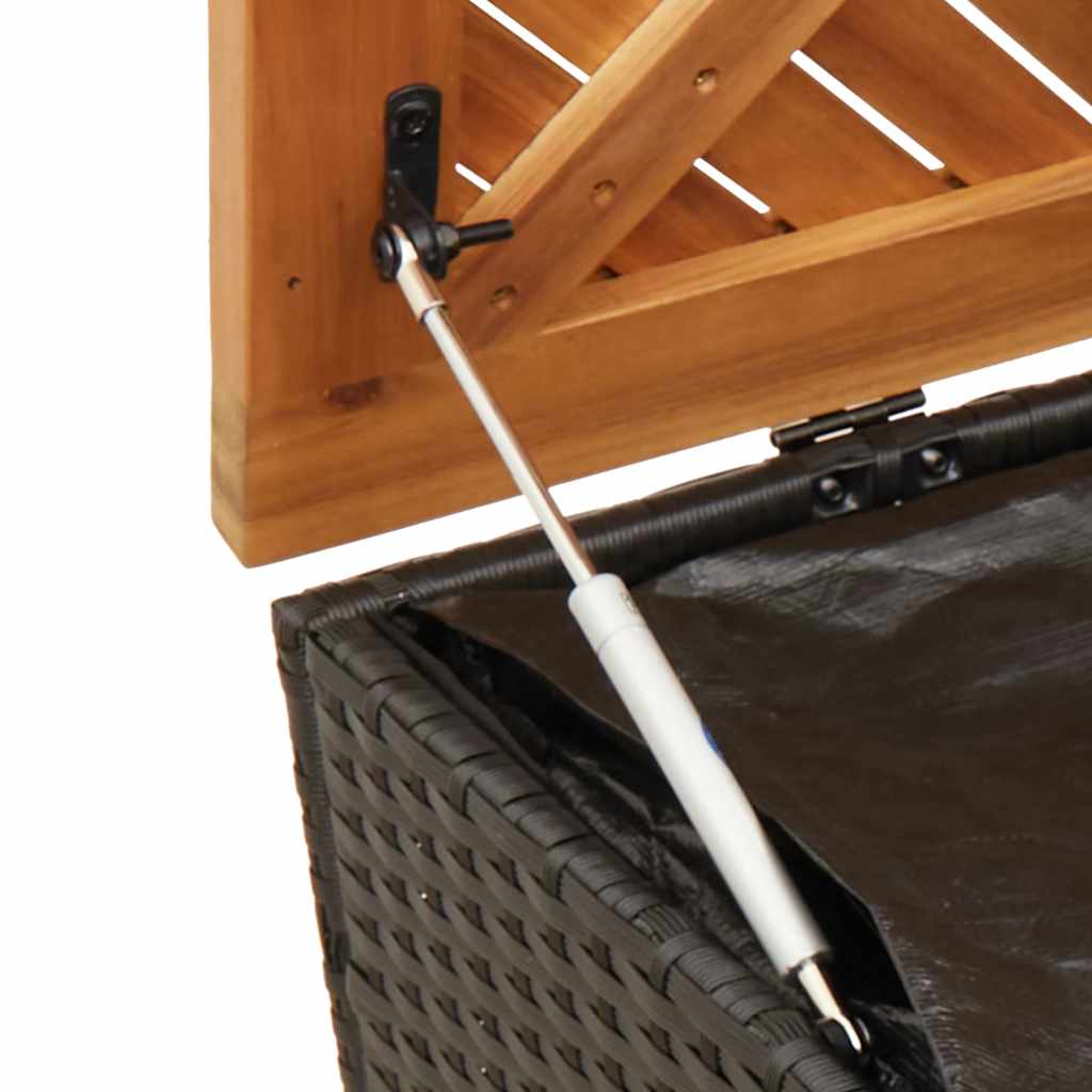 Contenitore Giardino Nero 110x50x54cm Polyrattan e Legno Acacia | homemem39