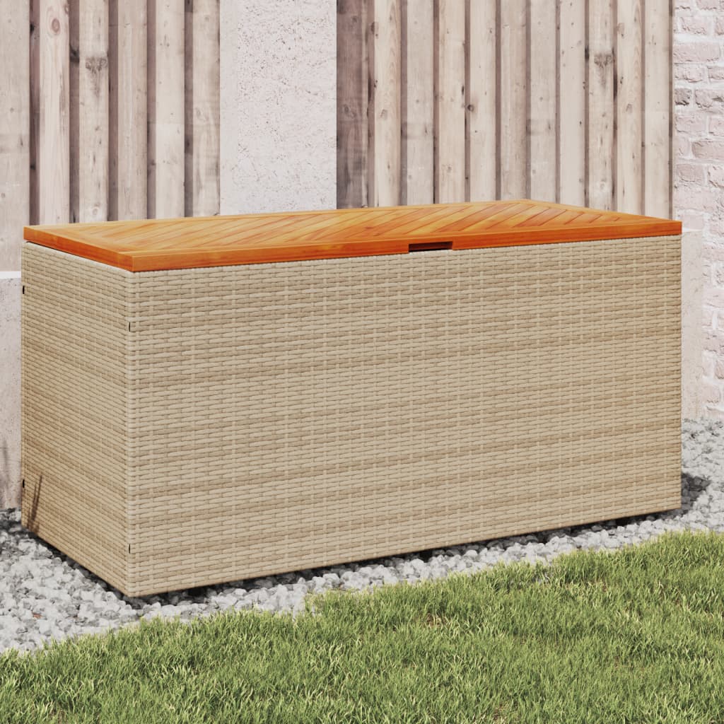 Contenitore da Giardino Beige 110x50x54 cm Polyrattan e Acacia - homemem39