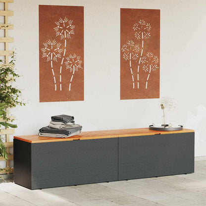 Contenitore Giardino Nero 220x50x54cm Polyrattan e Legno Acacia - homemem39