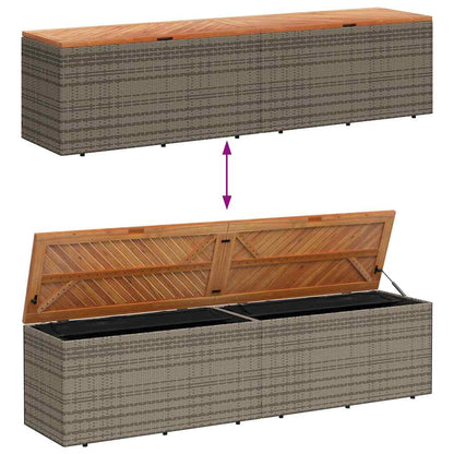 Contenitore Giardino Grigio 220x50x54cm Polyrattan Legno Acacia