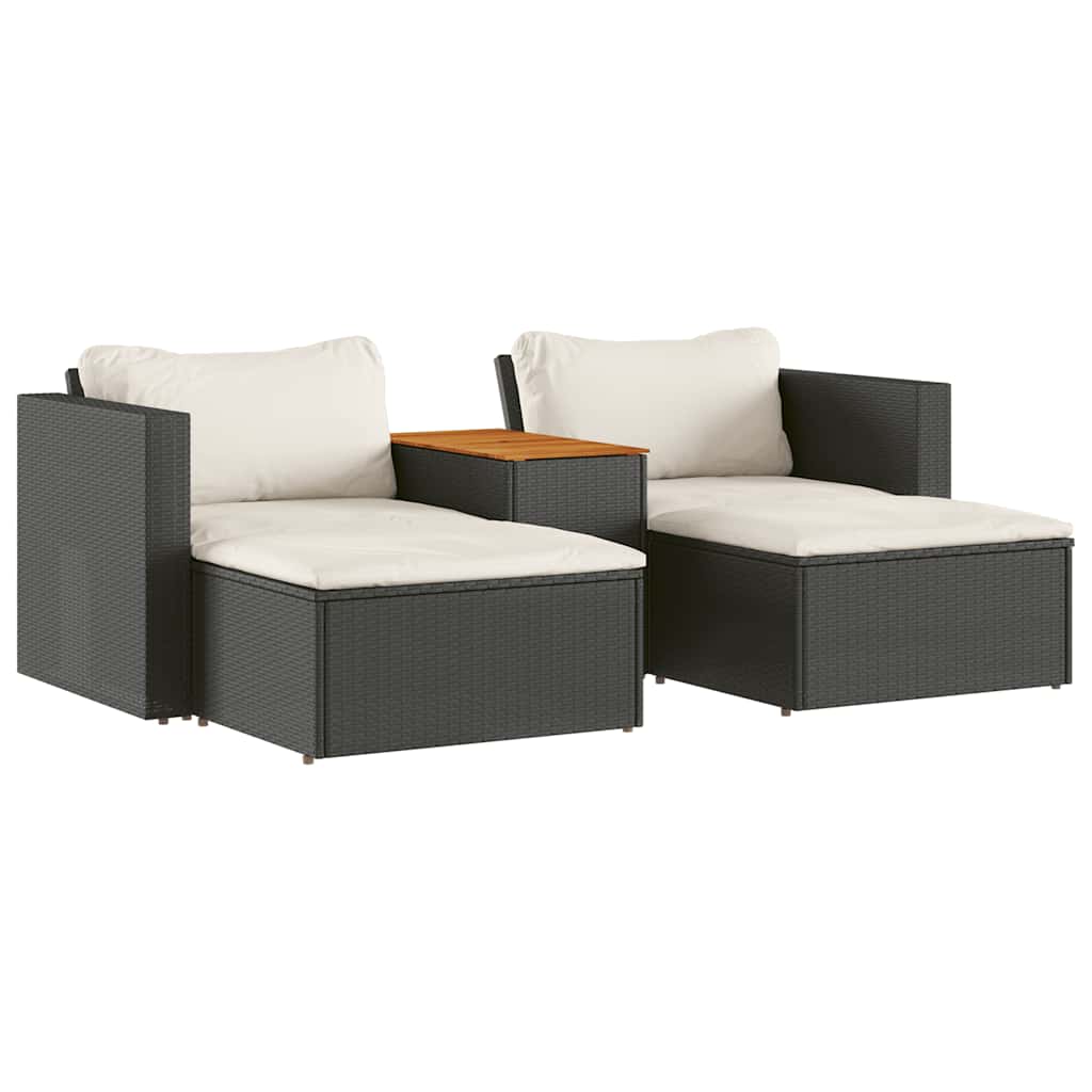 Set Divani da Giardino 5 pz con Cuscini Nero Polyrattan Acacia | homemem39