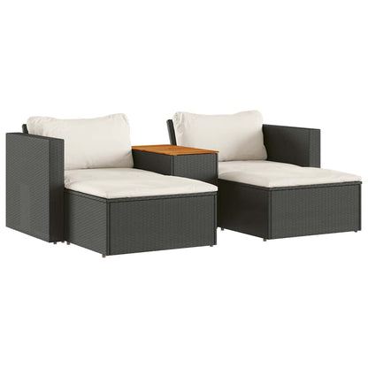Set Divani da Giardino 5 pz con Cuscini Nero Polyrattan Acacia | homemem39