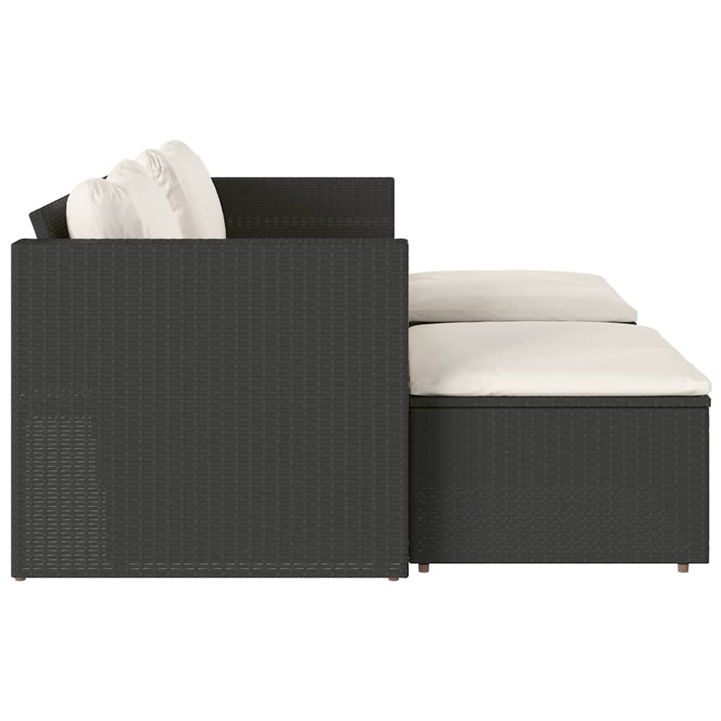 Set Divani da Giardino 5 pz con Cuscini Nero Polyrattan Acacia | homemem39