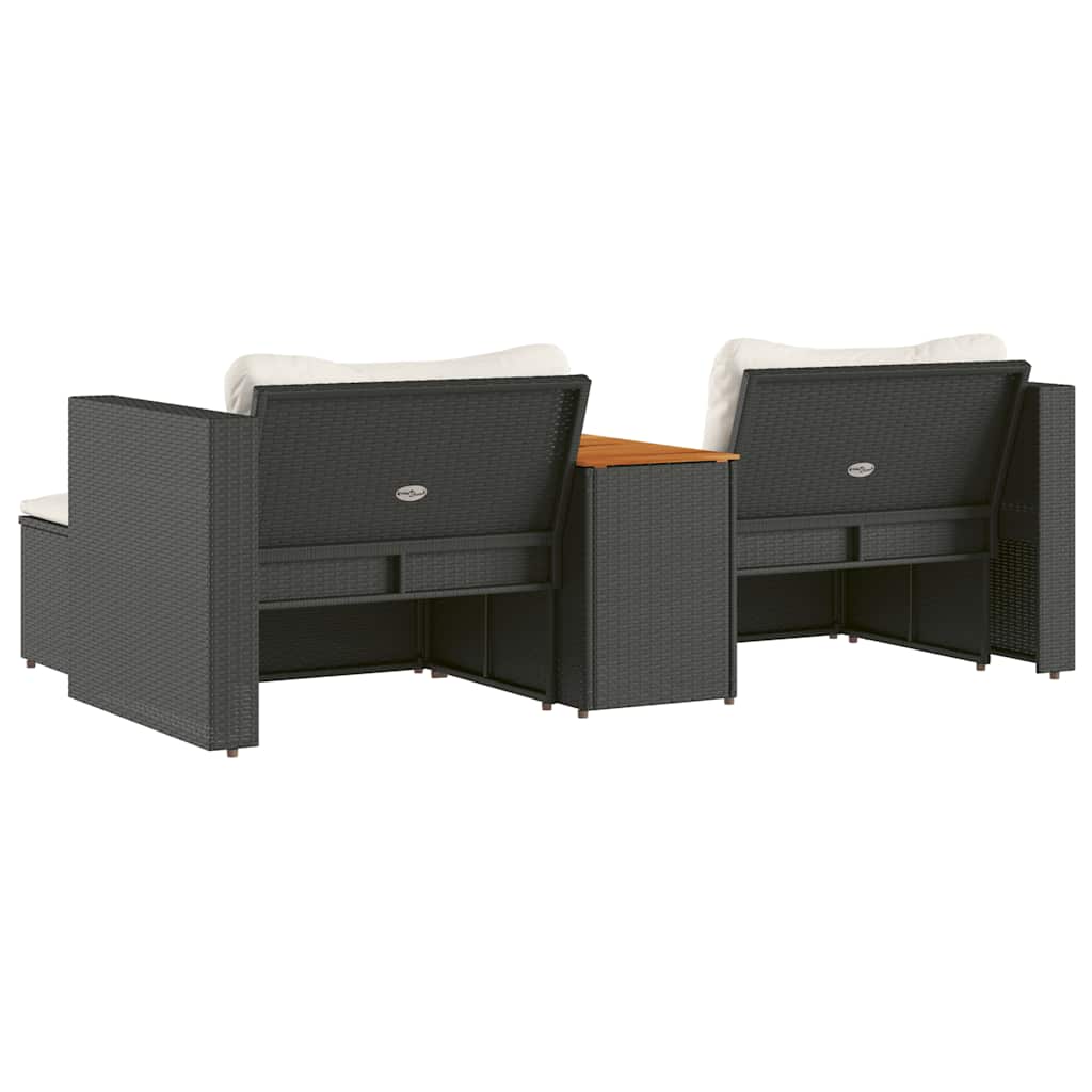 Set Divani da Giardino 5 pz con Cuscini Nero Polyrattan Acacia | homemem39