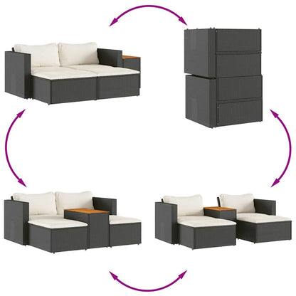 Set Divani da Giardino 5 pz con Cuscini Nero Polyrattan Acacia | homemem39
