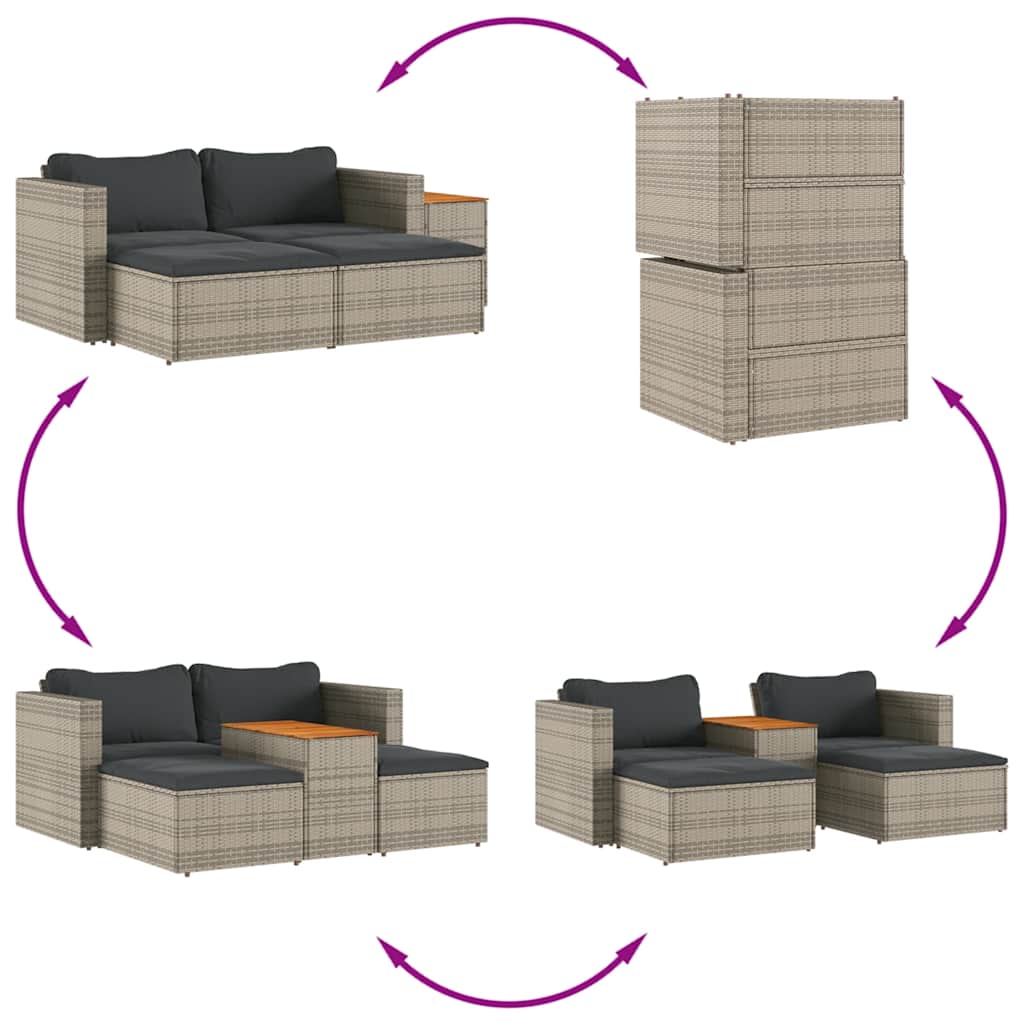 Set Divano Giardino 5 pz con Cuscini Grigio Polyrattan Acacia | homemem39