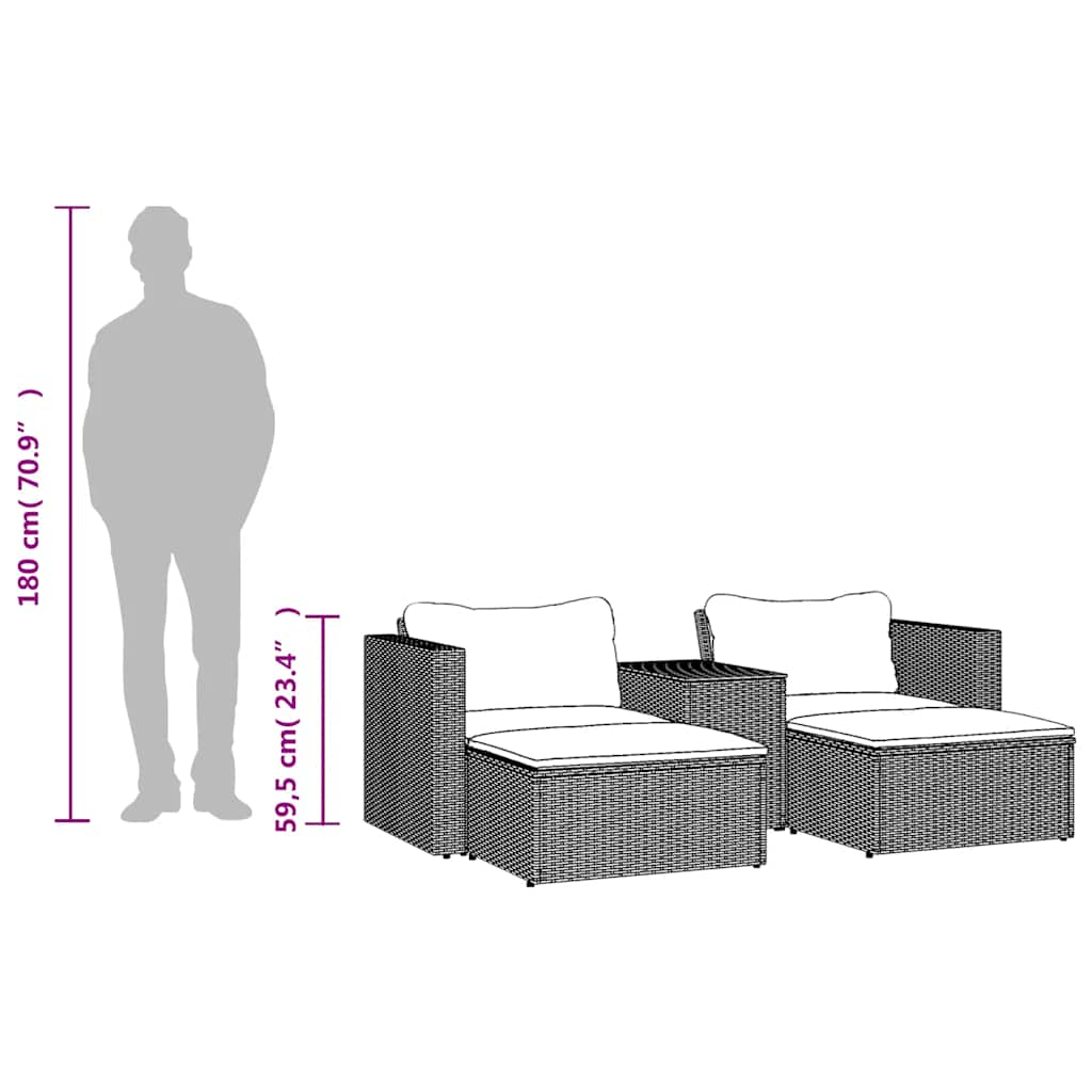 Set Divano Giardino 5 pz con Cuscini Grigio Polyrattan Acacia | homemem39