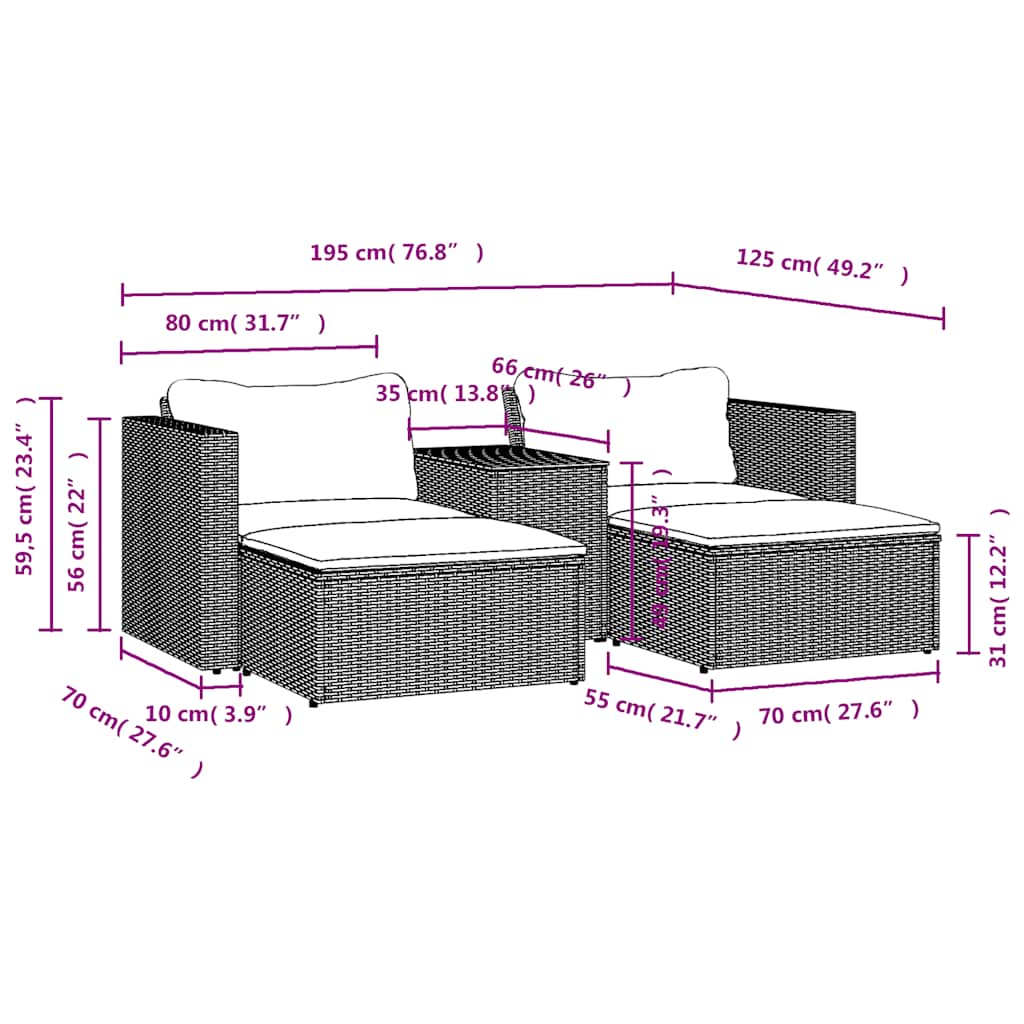 Set Divano Giardino 5 pz con Cuscini Grigio Polyrattan Acacia | homemem39
