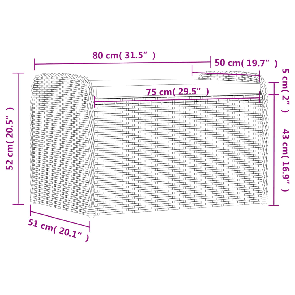 Cassapanca con Cuscino Grigia 80x51x52 cm in Polyrattan | homemem39