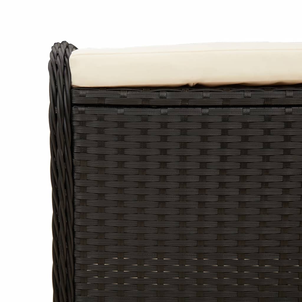 Sgabello Giardino con Cuscino Nero 58x46x46 cm in Polyrattan - homemem39