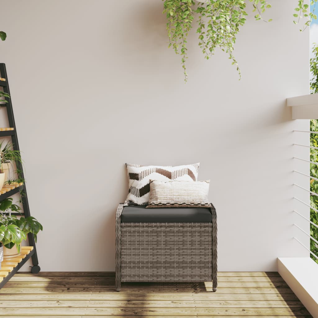 Sgabello Giardino con Cuscino Grigio 58x46x46 cm in Polyrattan | homemem39