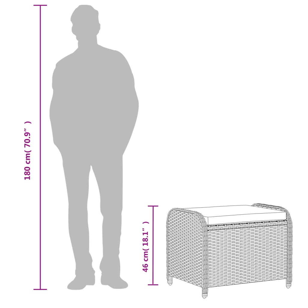 Sgabello Giardino con Cuscino Grigio 58x46x46 cm in Polyrattan | homemem39