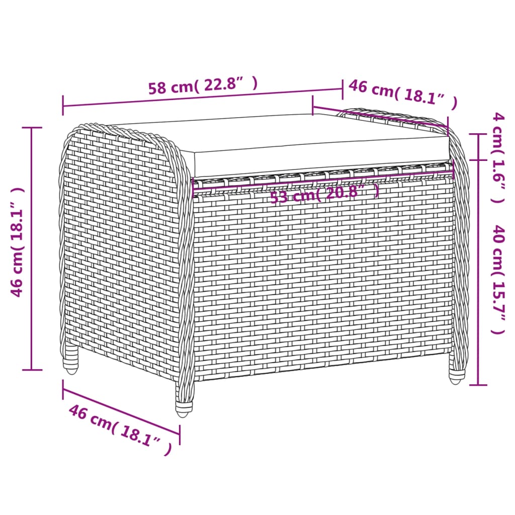 Sgabello Giardino con Cuscino Grigio 58x46x46 cm in Polyrattan - homemem39