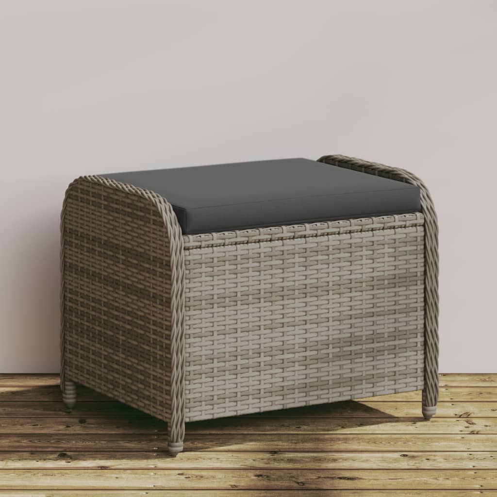 Sgabello Giardino con Cuscino Grigio 58x46x46 cm in Polyrattan | homemem39