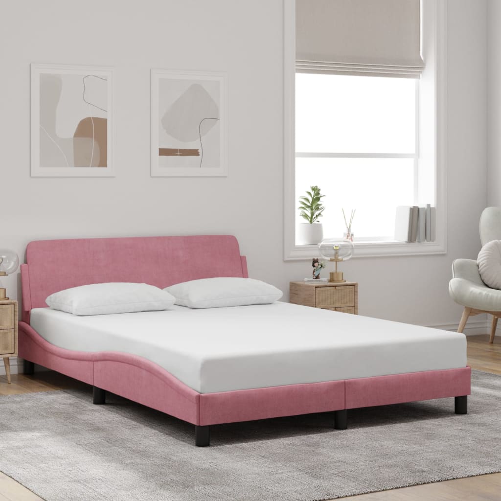 Giroletto con Testiera senza Materasso Rosa 140x190 cm Velluto - homemem39