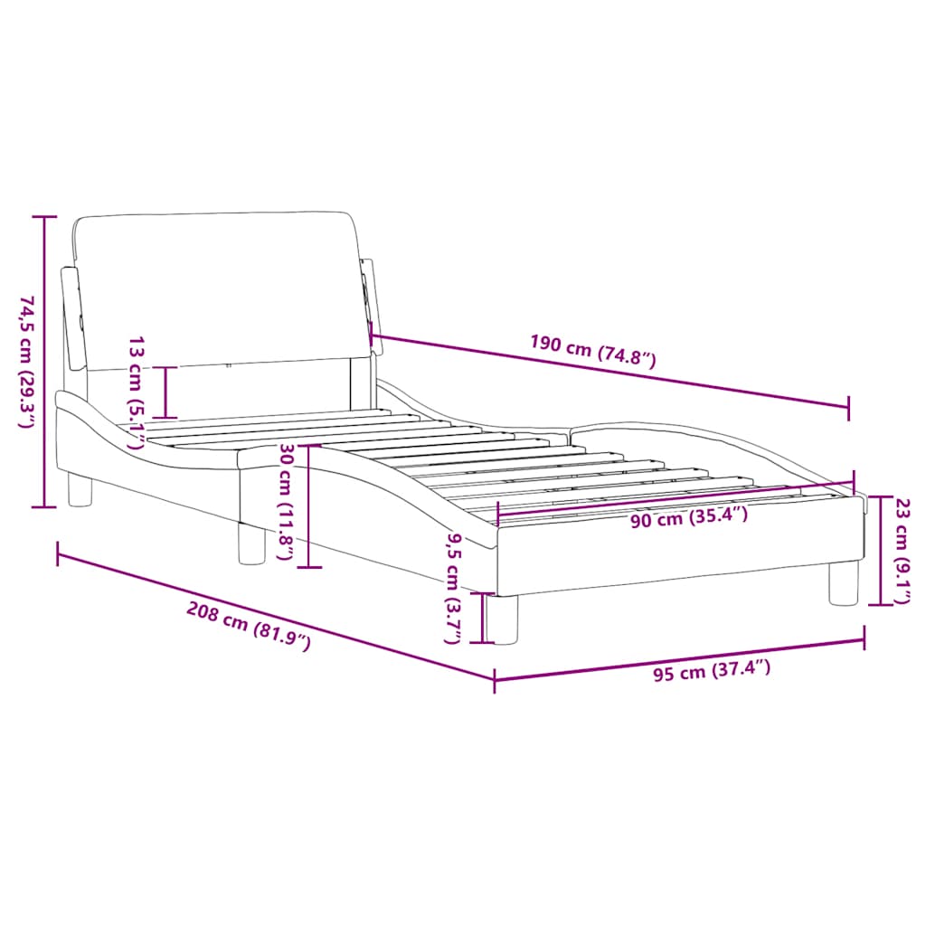 Struttura letto Dover Nera 90x190 cm in Similpelle | homemem39