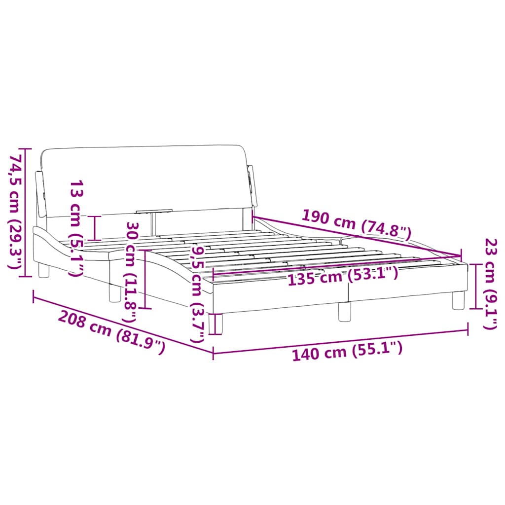 Struttura letto Dover Nera 135x190 cm in Velluto | homemem39