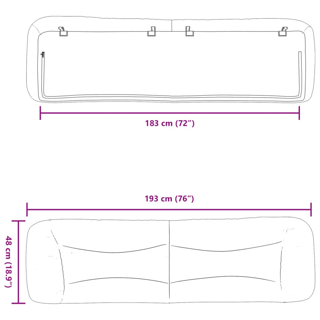 Cuscino Testiera Hvar Nero 183 cm in Similpelle