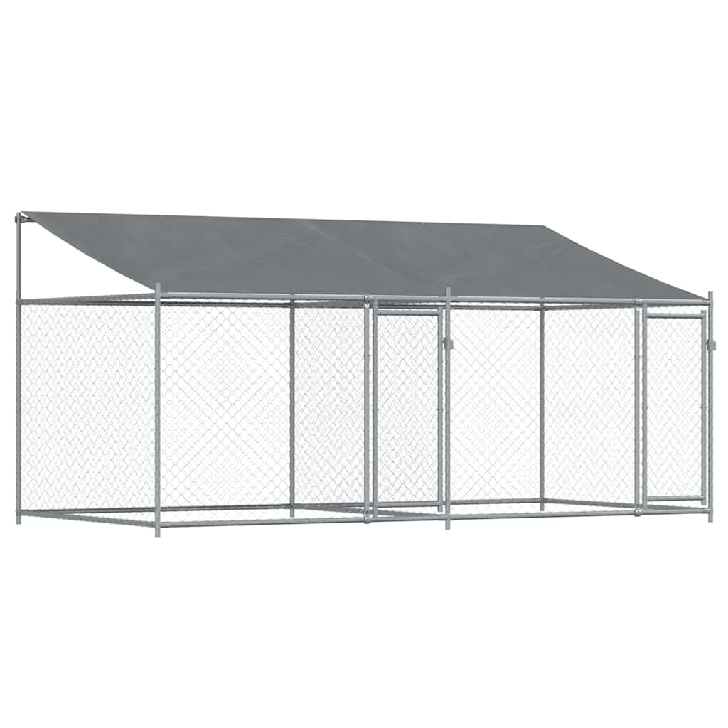 Gabbia Cani con Tetto e Porte Grigia 4x2x2 m in Acciaio Zincato | homemem39