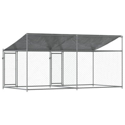 Gabbia Cani con Tetto e Porte Grigia 4x2x2 m in Acciaio Zincato | homemem39
