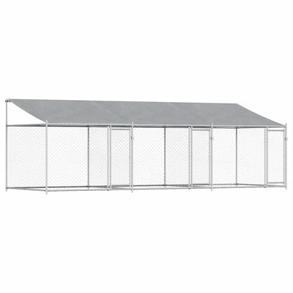 Gabbia Cani con Tetto e Porte Grigia 6x2x2 m in Acciaio Zincato