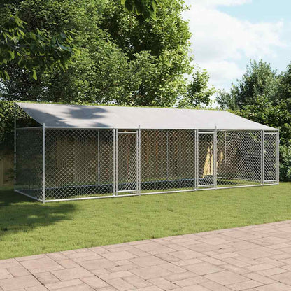 Gabbia Cani con Tetto e Porte Grigia 6x2x2 m in Acciaio Zincato