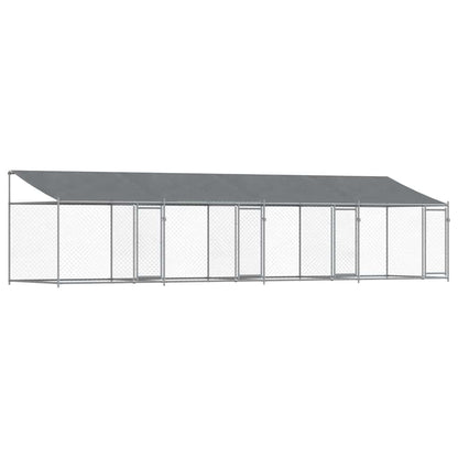 Gabbia Cani con Tetto e Porte Grigia 8x2x2 m in Acciaio Zincato | homemem39