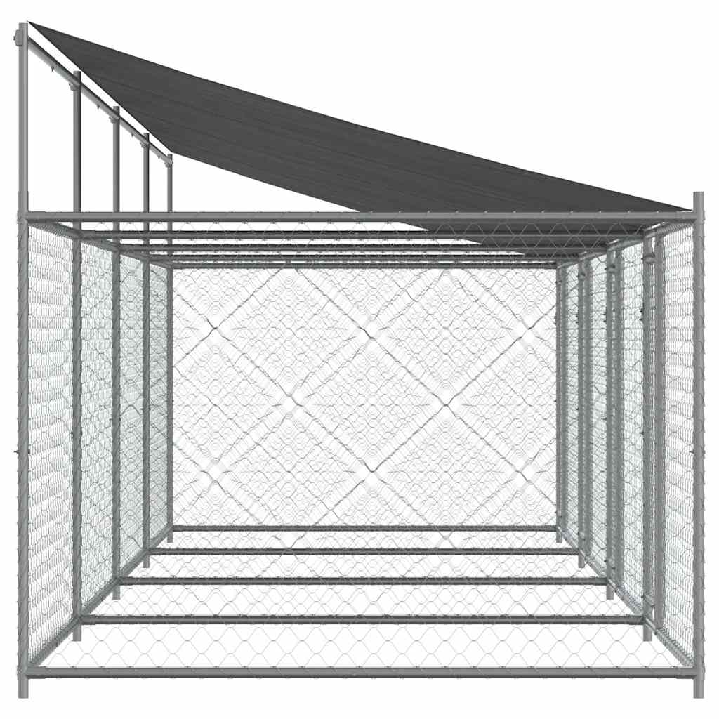 Gabbia Cani con Tetto e Porte Grigia 8x2x2 m in Acciaio Zincato | homemem39
