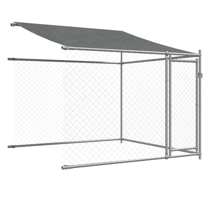 Gabbia Cani con Tetto e Porte Grigia 8x2x2 m in Acciaio Zincato | homemem39