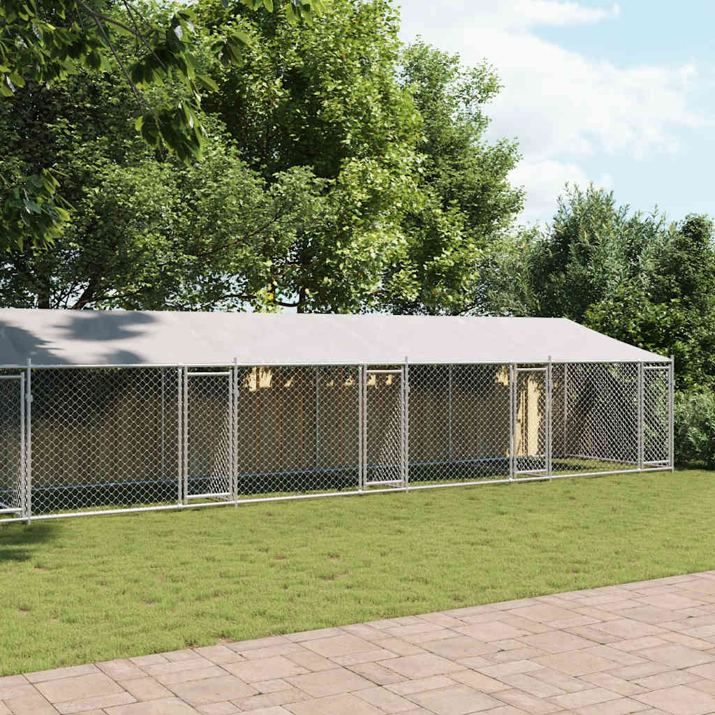 Gabbia Cani con Tetto e Porte Grigia 10x2x2 m Acciaio Zincato | homemem39