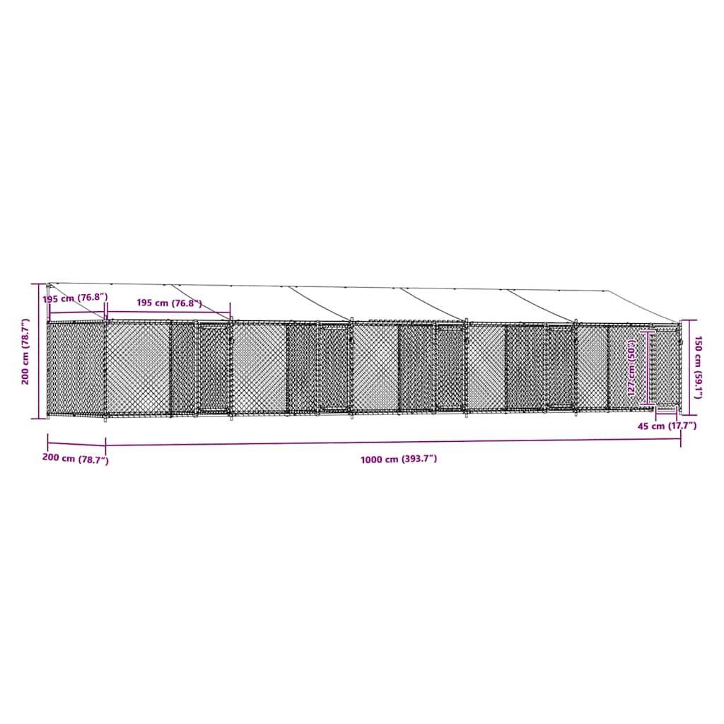 Gabbia Cani con Tetto e Porte Grigia 10x2x2 m Acciaio Zincato | homemem39